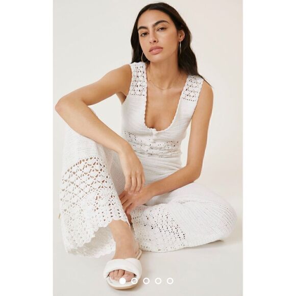 Magali Pascal Ingrid V Neck Button-Front Crochet Jumpsuit NWT Size Medium - Picture 1 of 14